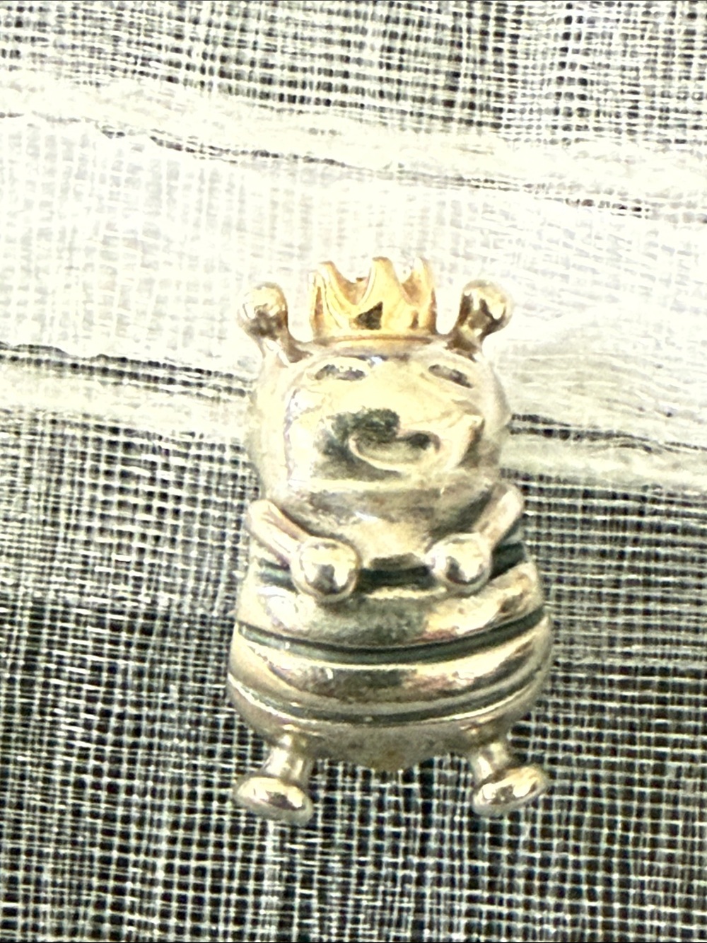 Pandora Silver Bee Charm with Gold Crown-Two Toned